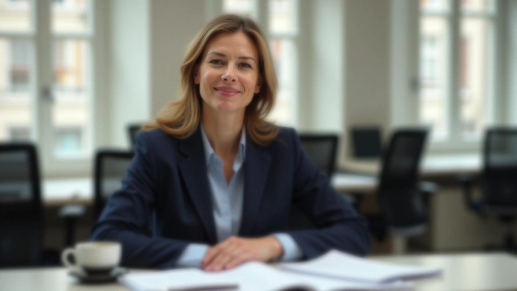 Odborná poradkyně pracující s důchodovými dokumenty v moderní kanceláři